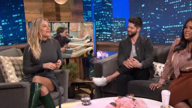 Rokh Belted Button-Embellished Twill Wrap Mini Skirt worn by Morgan Stewart on E! News October 7, 2019