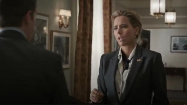 Investments Christine Gold Label Non Iron Long Sleeve Button Front Contrast Trim Shirt worn by Elizabeth McCord (Téa Leoni) in Madam Secretary Season 6 Episode 1