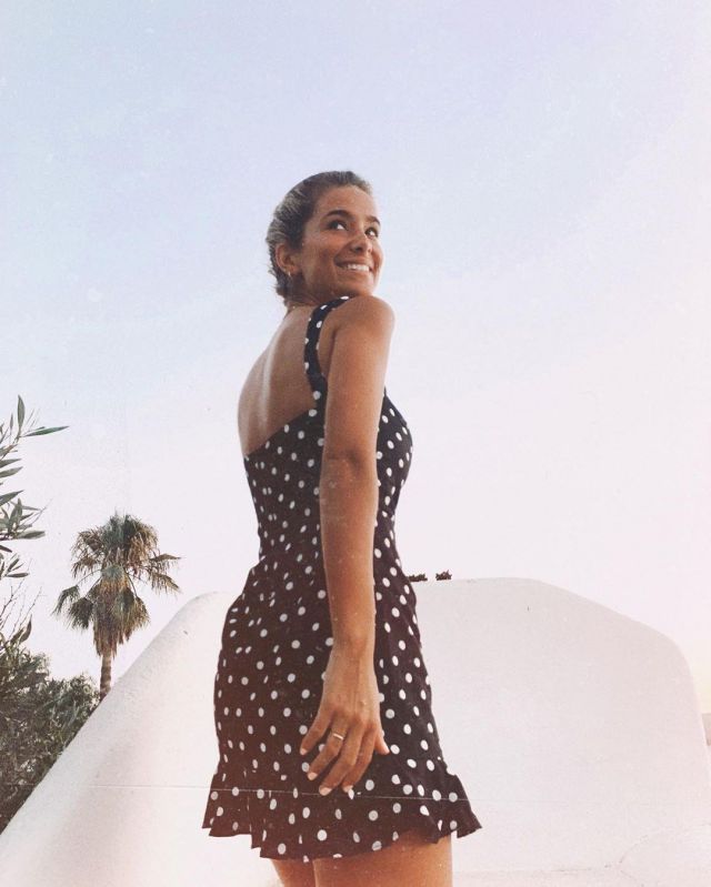 Revolve polka dot dress worn by Maria Pombo on the Instagram account @mariapombo