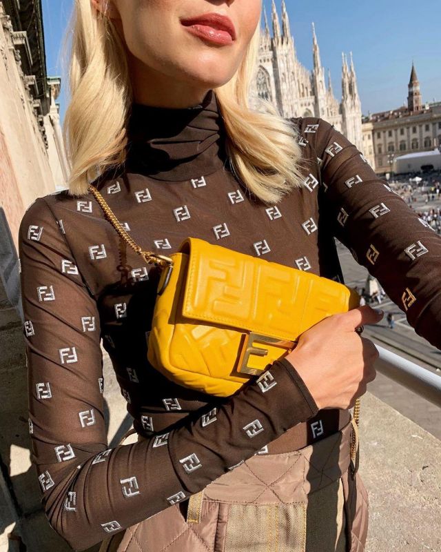 Fendi Yellow Leather Bag worn by Leonie Hanne on the Instagram account @leoniehanne in Milan September 22, 2019