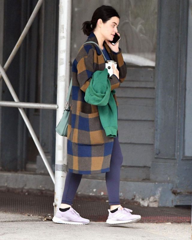 Madewell Elmcourt Buffalo Check Coat worn by Lucy Hale Leaving a Gym October 6, 2019