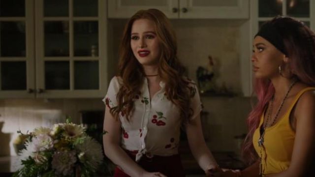 White Cherry Print Blouse worn by Cheryl Blossom (Madelaine Petsch) in Riverdale Season 4 Episode 1