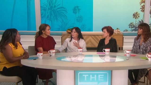 Vince Dot Print Popover silk blouse worn by Sharon Osbourne on The Talk October 10, 2019