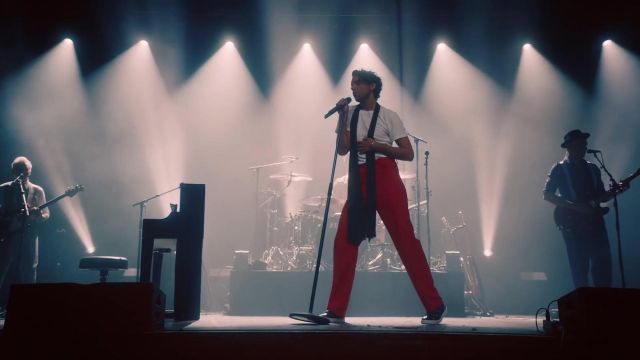 The red trousers worn by Mika in her clip Tomorrow
