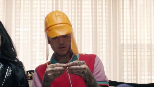 Gosha Rubchinskiy Yellow faux sheepskin pilot hat worn by Lil Peep in his girls music video feat. horsehead