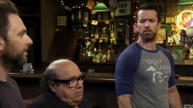 The Great Lakes baseball tee worn by Mac (Rob McElhenney) in It's Always Sunny in Philadelphia TV series outfits (Season 14 Episode 3)