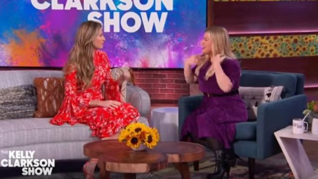 Amur alexia floral midi dress worn by Erin Andrews on The Kelly Clarkson Show October 11, 2019