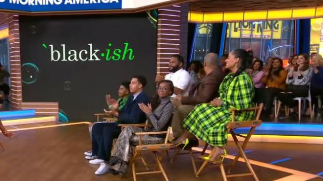 Green plaid dress worn by Tracee Ellis Ross on Good Morning America October 14, 2019