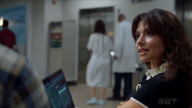 Rag and Bone black libby contrast collar polo shirt worn by Jessica Russo (Sarah Shahi) in The Rookie Season 2 Episode 3