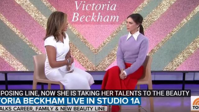 Victoria Beckham red pan­elled flare mi­di skirt worn by Victoria Beckham on Today October 15, 2019