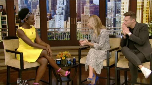 Alexandre Birman Hot Pink San­dals worn by Lupita Nyong'o on LIVE with Kelly and Ryan October 15, 2019