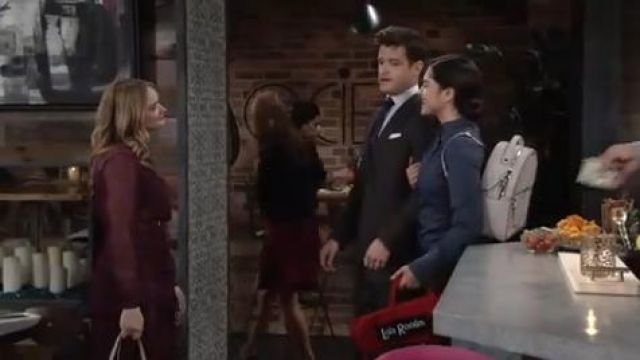 Calpak Blush Leather Stitch Back­pack worn by Lola Rosales (Sasha Calle) as seen on The Young and the Restless October 10, 2019