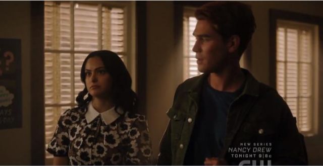 Abstract Floral Guipure Mini Dress worn by Veronica Lodge (Camila Mendes) in Riverdale Season 4 Episode 2