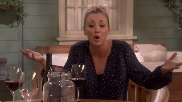 The top patterned dark blue Penny (Kaley Cuoco) in The Big Bang Theory (S09E16)