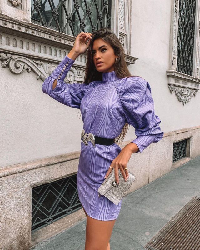 Mccartney pur­ple dress of Marta Novarro Lozano on the Instagram account @martalozanop