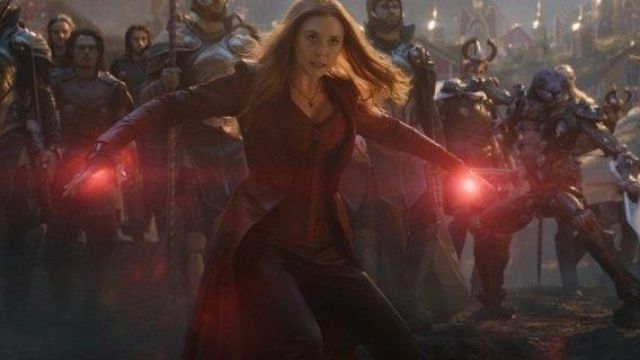 The costume worn by Wanda Maximoff / Scarlet Witch (Elizabeth Olsen) in Avengers: Endgame