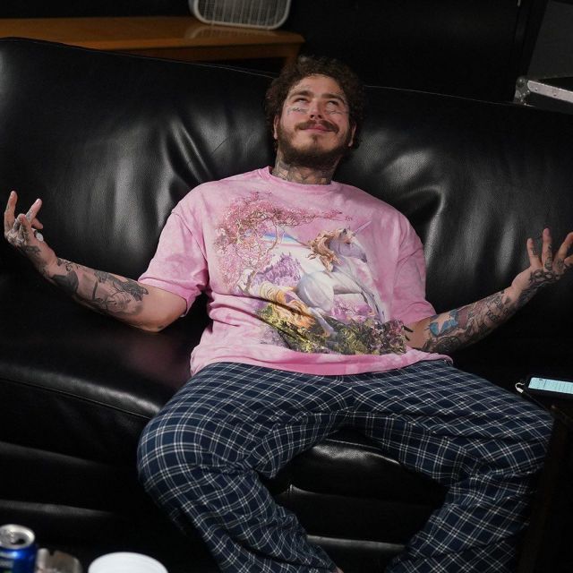 The Mountain Awesome Unicorn T-Shirt in pink worn by Post Malone on his Instagram account @postmalone