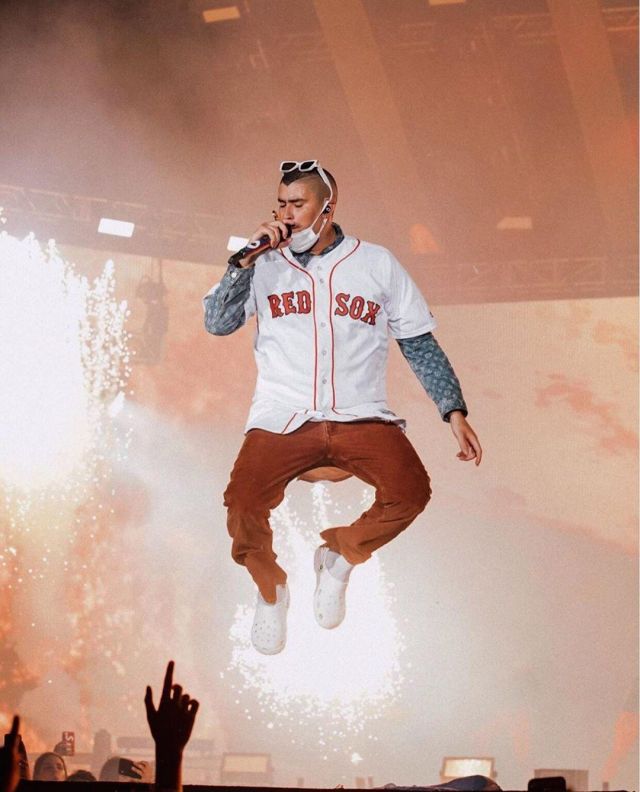 Boston Red Sox Blank White Jersey worn by Bad Bunny on his Instagram account @badbunnypr