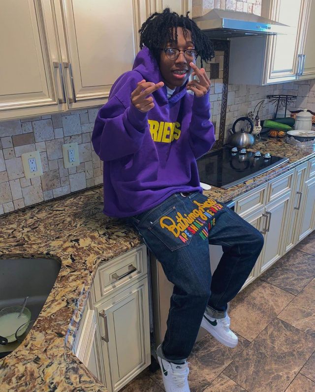 A Bathing Ape denim pants worn by Lil Tecca on his Instagram account @liltecca