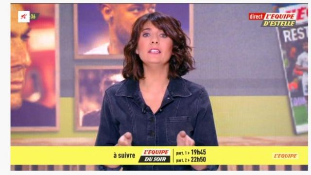La combinaison en jean black de Estelle Denis dans L'Équipe d'Estelle le 22.10.2019