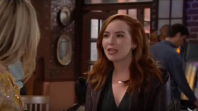 Cupcakes and Cashmere Oxblood Leather Mo­to Jack­et worn by Mariah Copeland (Camryn Grimes) as seen on The Young and the Restless October 23, 2019