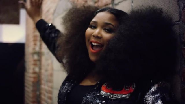 Black and grey sequins jacket worn by Lizzo in her Good As Hell music video