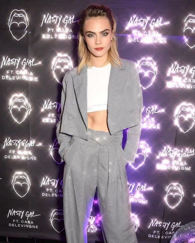 Cara Delevingne It's The Little Things Crop Top worn by Cara Delevingne Arriving at Nasty Gal Party October 21, 2019