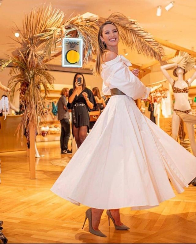 Brandon Maxwell Wide Leather Waist Belt worn by Candice Swanepoel Launch of New Tropic of C Collection October 24, 2019