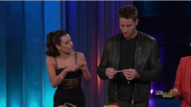 Em­bell­ished cropped ca­mi top worn by Lilly Singh on A Little Late with Lilly Singh October 24, 2019
