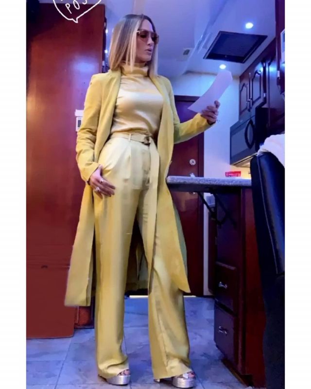 Sally LaPointe Lightweight Suede Seamed Tailored Coat worn by Jennifer Lopez Instagram Stories October 29, 2019
