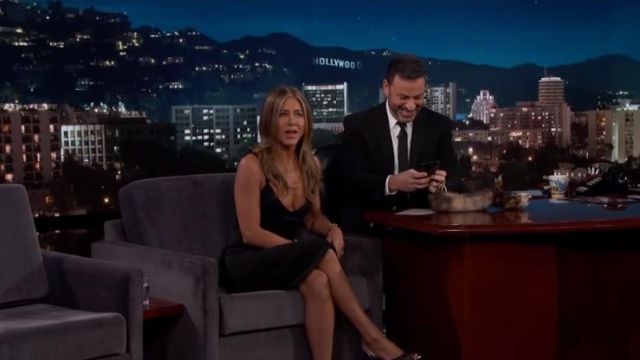 Tom Ford OT Mesh Slingback Pumps worn by Jennifer Aniston on Jimmy Kimmel Live October, 2019