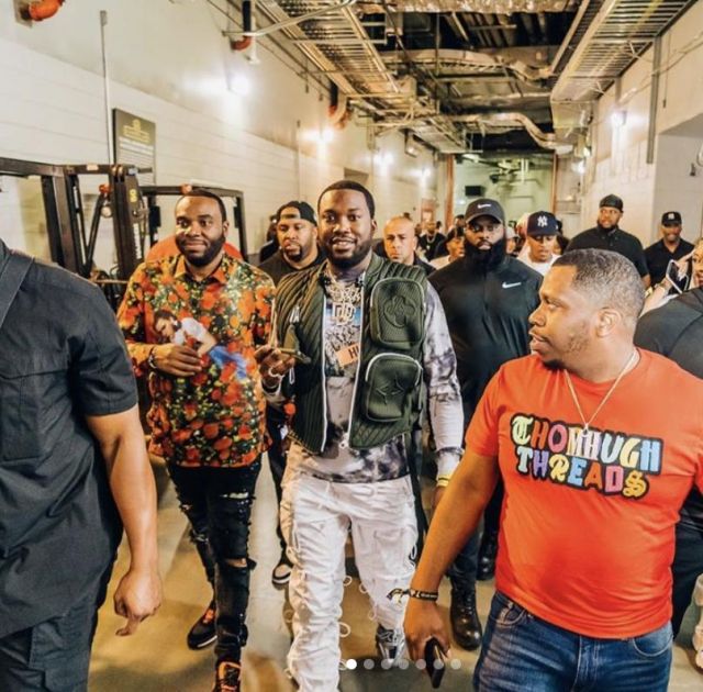 99percentis 99% IS white Gobchang pants worn by Meek Mill on his Instagram account @meekmill
