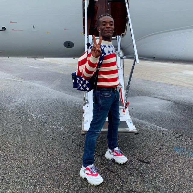 Saint Laurent Amer­i­can Flag Print Can­vas Back­pack of Lil Uzi Vert on the Instagram account @liluzivert