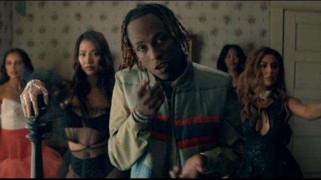 Greg Lauren Green and Den­im Two-Tone Vest worn by Rich the Kid in the YouTube video Rich The Kid - Woah (ft. Miguel & Ty Dolla $ign) [Audio]