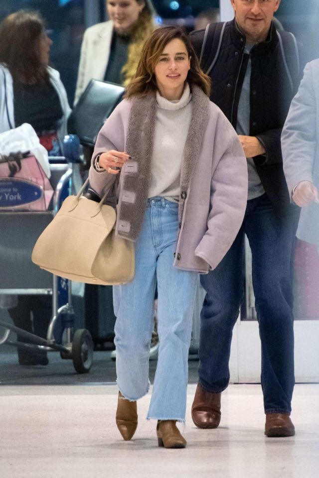 Céline Sweater worn by Emilia Clarke at JFK airport in New York City October 31, 2019