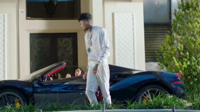 Kash Gold Se­quin Pin­stripe Track Pants worn by Blueface in the YouTube video Blueface - Daddy ft. Rich The Kid