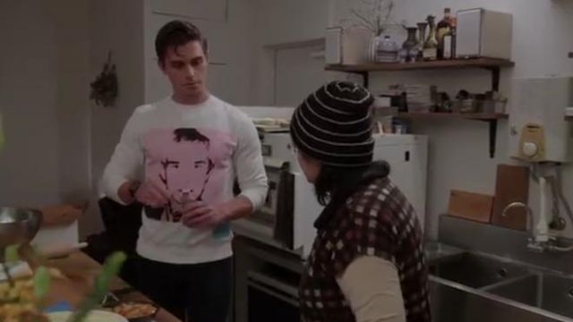 Calvin klein Bright White/ Pink Andt Warhol portrait sweatshirt worn by Antoni  Porowski in Queer Eye: We're in Japan Season 1 Episode 1 | Spotern