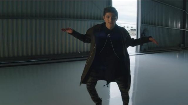 Dsquared2 Lo­go Print Army Green Par­ka Coat worn by Asher Angel in the YouTube video Asher Angel - "One Thought Away" ft. Wiz Khalifa (Official Video)
