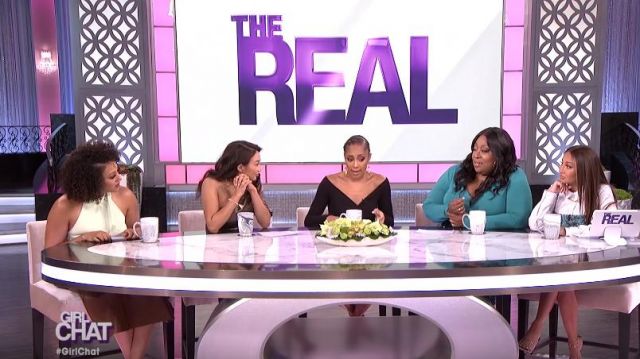 Tibi White Chalky Drape Halter Top worn by Tamera Mowry on The Real (2013) October 29,2019