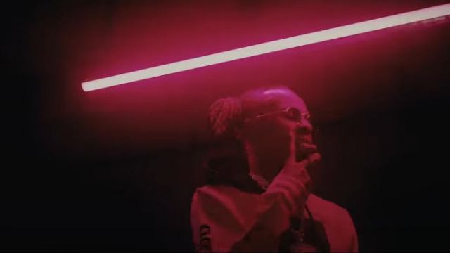 Marcelo Burlon Close En­coun­ters Pink Hood­ie worn by Rich the Kid in the YouTube video Rich The Kid - Racks Today [Official Music Video]