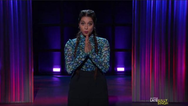 Brooks brothers Blue Wool-Blend Pant worn by Lilly Singh on A Little Late with Lilly Singh October, 2019