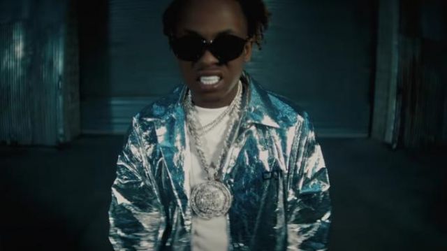 Oamc Metal­lic Shirt-Jack­et worn by Rich the Kid in the YouTube video Rich The Kid - Racks Today [Official Music Video]