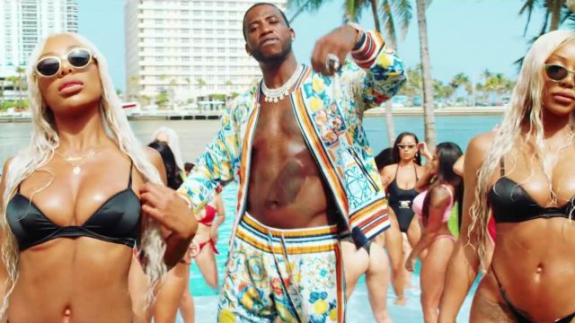 All shorts and jacket worn by Gucci Mane in his clip Kept Back feat. Lil Pump