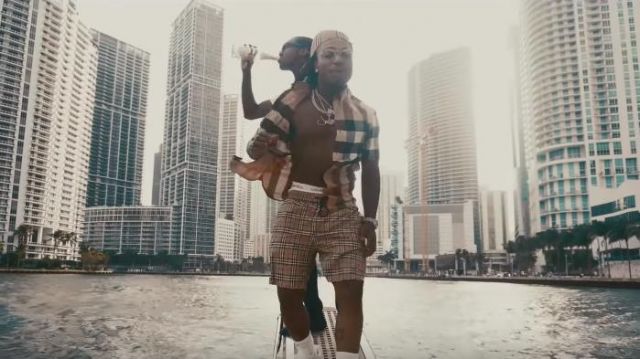 Burberry Brown Vintage Check Drawcord Swim Shorts of Jacquees in the music video Jacquees - Live Ya Life ( Official Video )