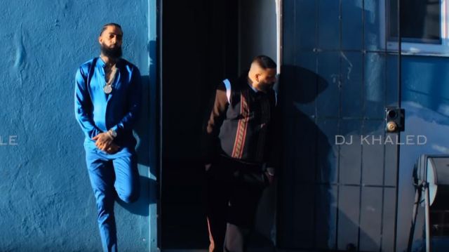 Fendi Black Men's Colorblock Zip-Front Track Jacket of DJ Khaled in the music video DJ Khaled - Higher ft. Nipsey Hussle, John Legend
