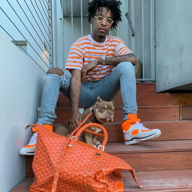 Martine Rose à Rayures Logo imprimé en Coton T-Shirt de Saint-Laurent N'sur l'Instagram account @21savage