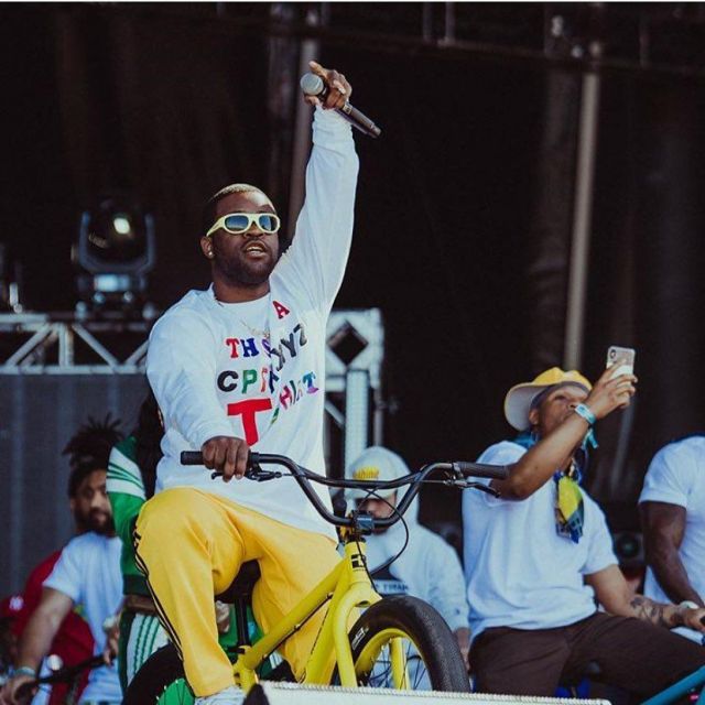 Adidas Yellow originals track pants of A$AP Ferg on the Instagram account @asapferg