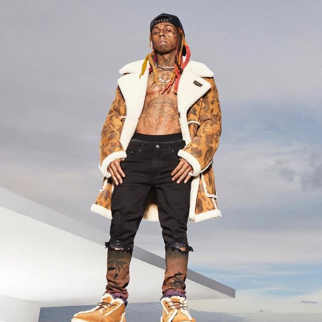 Amiri Black Palm Trees skinny jeans of Lil Wayne on the Instagram account @liltunechi