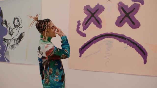 Prada Print High Neck Bomber Jack­et worn by Lil Pump in the YouTube video Lil Pump - "Be Like Me" ft. Lil Wayne (Official Music Video)