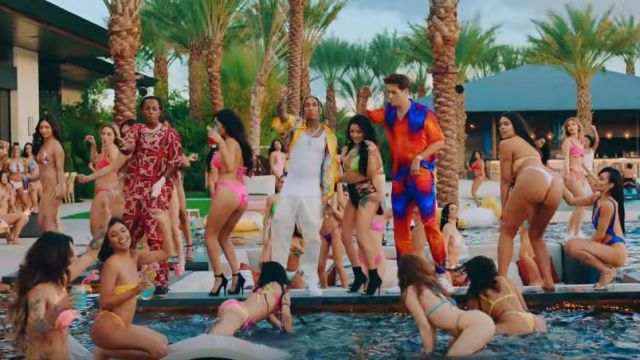 Valentino Men's Logo Bandana-Print Silk Pants of Rich the Kid in the music video Tyga - Girls Have Fun (Official Video) ft. Rich The Kid, G-Eazy
